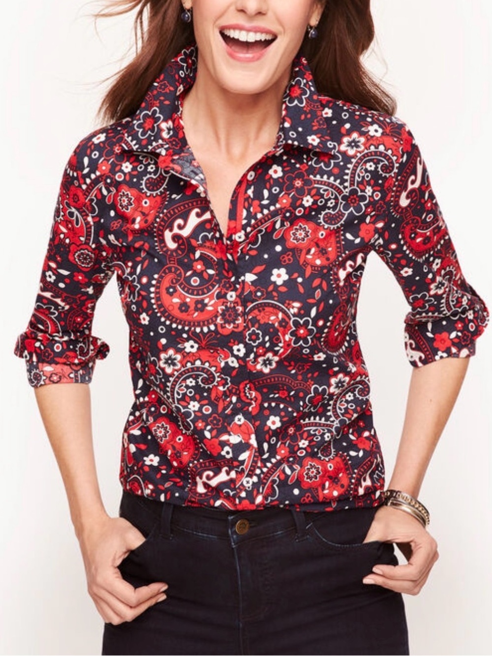 Talbots Classic Cotton Shirt in Picnic Paisley Button-Up Shirt